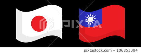揮舞著日本國旗和台灣國旗的圖標集。向量。 揮舞著日本國旗和台灣國旗的圖標集。向量。 106853394