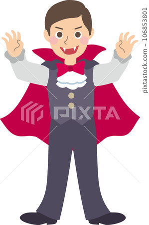 Editable! Vector illustration of an elementary school boy wearing a fashionable and cute Halloween costume Dracula cosplay Editable! Vector illustration of an elementary school boy wearing a fashionable and cute Halloween costume Dracula cosplay 106853801