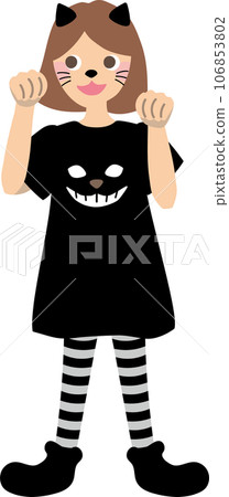 Editable! A vector illustration of an elementary school girl wearing a stylish and cute Halloween costume as a black cat. Editable! A vector illustration of an elementary school girl wearing a stylish and cute Halloween costume as a black cat. 106853802
