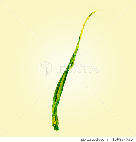 Abstract green splash or wave with dropps. Levitating colored paint, liquid isolated on gradient background. Abstract green splash or wave with dropps. Levitating colored paint, liquid isolated on gradient background. 106854739