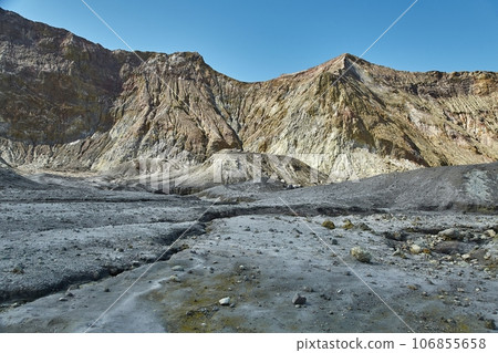 Rugged rocky volcanic landscape, White Island, New Zealand Rugged rocky volcanic landscape, White Island, New Zealand 106855658
