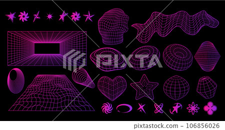 Trendy Y2k Poster With Geaometrc Vector 3d Wireframe Model And