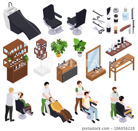 Barbershop Isometric Icon Set Barbershop Isometric Icon Set 106856228