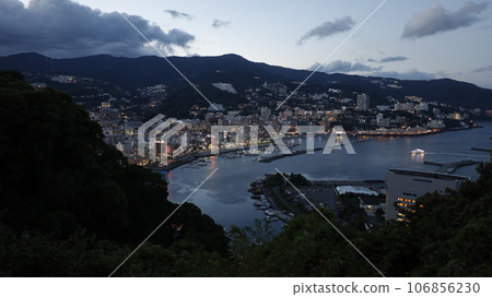 Sunset view of Atami City, Shizuoka Prefecture, commonly known as the "Naples of the East", photographed near Atami Castle in the same city Sunset view of Atami City, Shizuoka Prefecture, commonly known as the "Naples of the East", photographed near Atami Castle in the same city 106856230