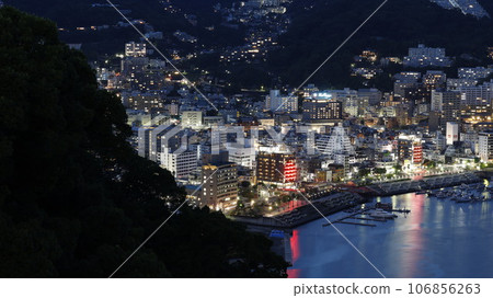 Sunset view of Atami City, Shizuoka Prefecture, commonly known as the "Naples of the East", photographed near Atami Castle in the same city Sunset view of Atami City, Shizuoka Prefecture, commonly known as the "Naples of the East", photographed near Atami Castle in the same city 106856263