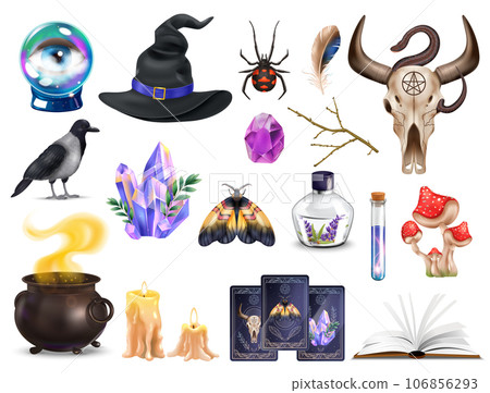 Realistic Magic Witchcraft Icon Set Realistic Magic Witchcraft Icon Set 106856293