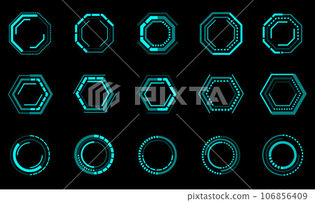Set of sci fi blue geometric user interface elements technology futuristic design modern creative on black background vector Set of sci fi blue geometric user interface elements technology futuristic design modern creative on black background vector 106856409