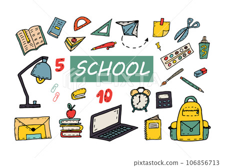 Set of school supplies, items for study 106856713