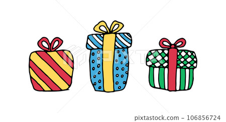 Set of Christmas and birthday colored gift boxes with bows 106856724