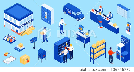 Isometric Post Office Icons 106856772