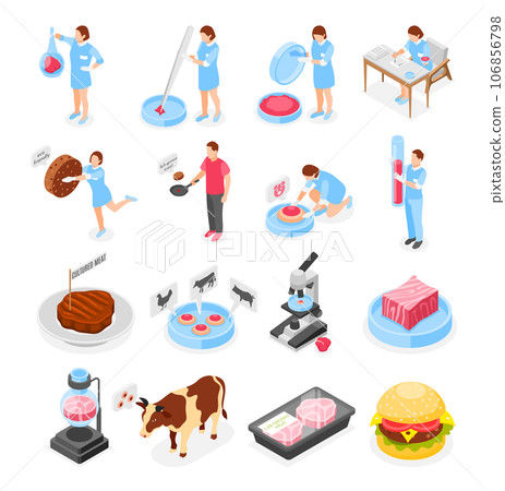 Artificial Grown Meat Isometric Icons 106856798
