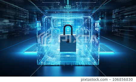 Cyber security concept with padlock on abstract city background Cyber security concept with padlock on abstract city background 106856830