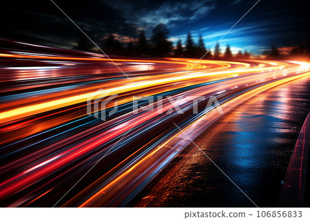 Truck light trails. Art image . Long exposure photo taken Truck light trails. Art image . Long exposure photo taken 106856833