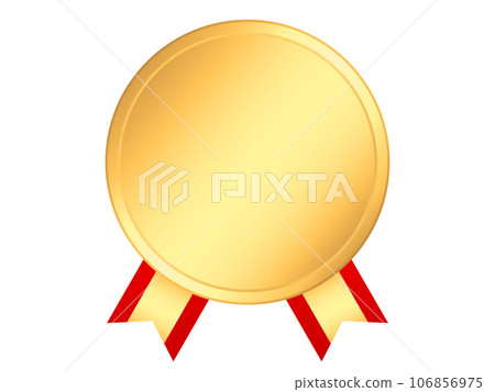 Golden laurel medal and red ribbon that can be used as an award 106856975