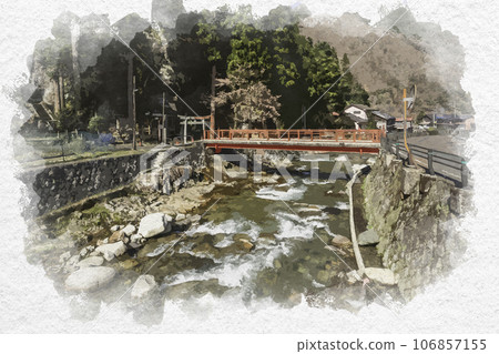 水彩風格不動院岩堂岩堂神社橋鳥取縣八津郡若狹町 水彩風格不動院岩堂岩堂神社橋鳥取縣八津郡若狹町 106857155