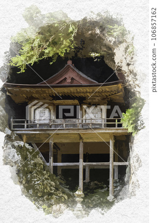 Watercolor style Fudoin Iwayado Wakasa Town, Yazu District, Tottori Prefecture 106857162