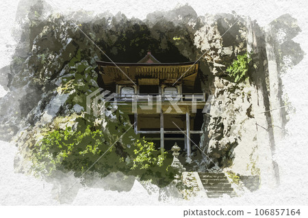 Watercolor style Fudoin Iwayado Wakasa Town, Yazu District, Tottori Prefecture 106857164