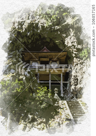 Watercolor style Fudoin Iwayado Wakasa Town, Yazu District, Tottori Prefecture Watercolor style Fudoin Iwayado Wakasa Town, Yazu District, Tottori Prefecture 106857165