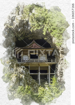 水彩風格不動院岩堂若狹町，鳥取縣八津郡 106857166