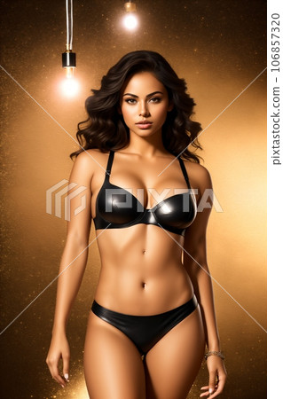fashion studio photo of gorgeous sexy woman with dark hair in elegant swimsuit posing at night club fashion studio photo of gorgeous sexy woman with dark hair in elegant swimsuit posing at night club 106857320