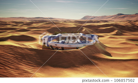 Stupendous glass sphere structure located in the midst of an arid expanse Stupendous glass sphere structure located in the midst of an arid expanse 106857502