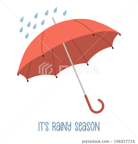 Rain umbrella and calligraphy. Autumn illustration in flat style. Vector 106857728