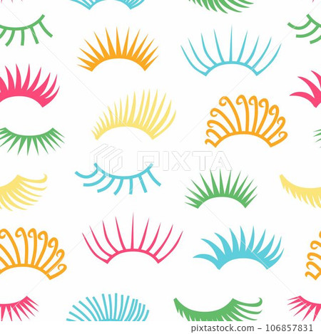 Seamless pattern with cartoon eyelashes. Pattern with closed woman eyes in trendy color. Cute design. Seamless pattern with cartoon eyelashes. Pattern with closed woman eyes in trendy color. Cute design. 106857831