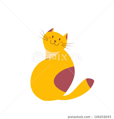 Cute smiling ginger cat. Funny kitty cat view from back. Pet isolated on white background Cute smiling ginger cat. Funny kitty cat view from back. Pet isolated on white background 106858045