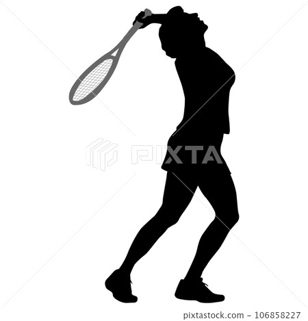 Black silhouette of female badminton player on white background Black silhouette of female badminton player on white background 106858227