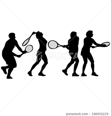 Black set silhouette of female badminton player on white background Black set silhouette of female badminton player on white background 106858229