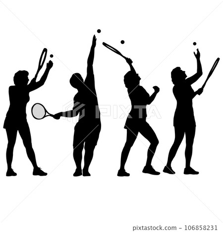 Black set silhouette of female badminton player on white background Black set silhouette of female badminton player on white background 106858231