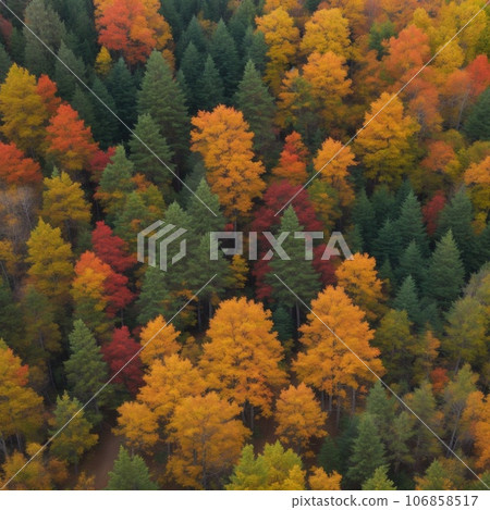 Aerial view of autumn forest with colorful trees Aerial view of autumn forest with colorful trees 106858517