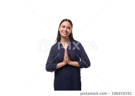young smart business woman in blue blouse shows confidence young smart business woman in blue blouse shows confidence 106858592