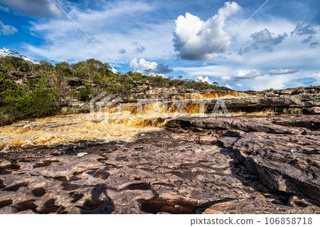 The Tiburtino waterfall in Mucuge, in the Chapada Diamantina, in Bahia, Brazil. Sempre Viva park The Tiburtino waterfall in Mucuge, in the Chapada Diamantina, in Bahia, Brazil. Sempre Viva park 106858718