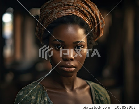 Atmospheric portrait of a beautiful tired weary looking young girl from Africa 106858995