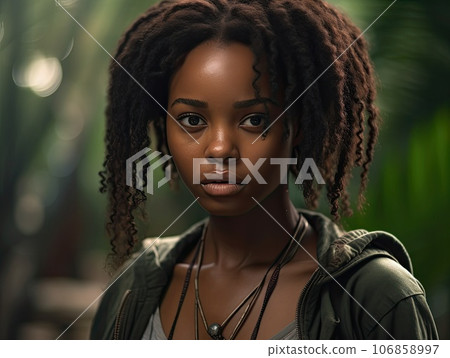 Atmospheric portrait of a beautiful tired weary looking young girl from Africa 106858997