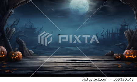 Spooky Halloween background with empty wooden boards Spooky Halloween background with empty wooden boards 106859143