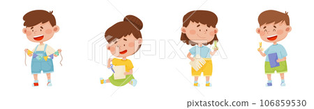 Happy Kid Characters Make Paper Applique Vector Set Happy Kid Characters Make Paper Applique Vector Set 106859530