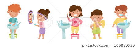 Kid Characters in the Bathroom Washing and Grooming Vector Set Kid Characters in the Bathroom Washing and Grooming Vector Set 106859539