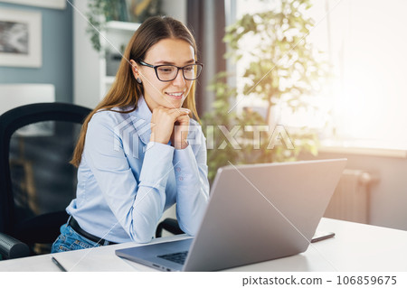Having joy working on laptop Having joy working on laptop 106859675