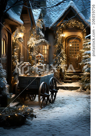 Festive Carriage and Snowy House 106859756