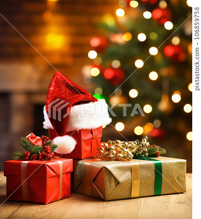 Festive Christmas Presents with Santa Hat 106859758