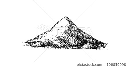 A handful of sea salt. Piles of seeds. Spice in natural packaging. Flavoring or saline. Vintage 106859998
