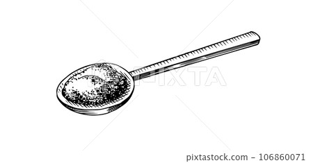 Wooden spoon of sea salt. Piles of seeds. Spice in natural packaging. Flavoring or saline. Vintage Wooden spoon of sea salt. Piles of seeds. Spice in natural packaging. Flavoring or saline. Vintage 106860071