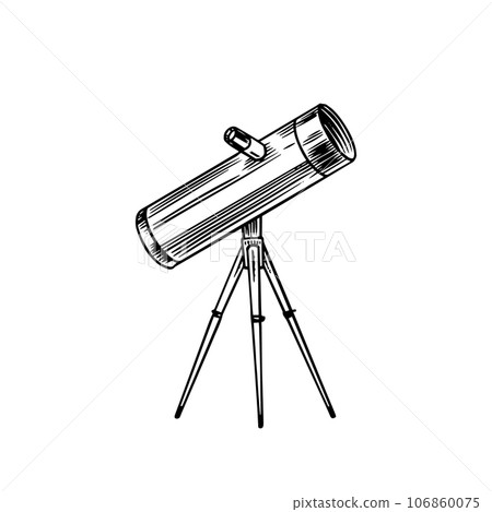 Astronomical telescope, vintage, engraved hand drawn in sketch or wood cut style, old looking retro 106860075