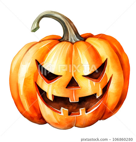 Halloween pumpkins clip art watercolor illustration, Jack O Lantern 106860280