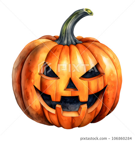 Halloween pumpkins clip art watercolor illustration, Jack O Lantern 106860284