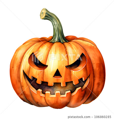 Halloween pumpkins clip art watercolor illustration, Jack O Lantern 106860285