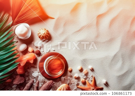 Seashell and Plant Collage Background - Generative AI Seashell and Plant Collage Background - Generative AI 106861173