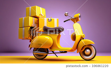 Yellow Motorbike Loaded with Boxes - Generative AI 106861220
